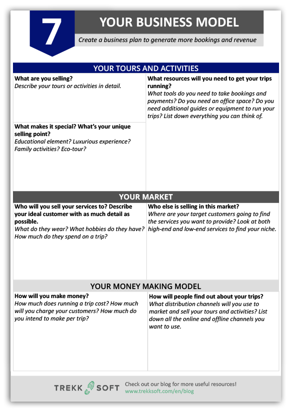 Print out a copy of our business model worksheet